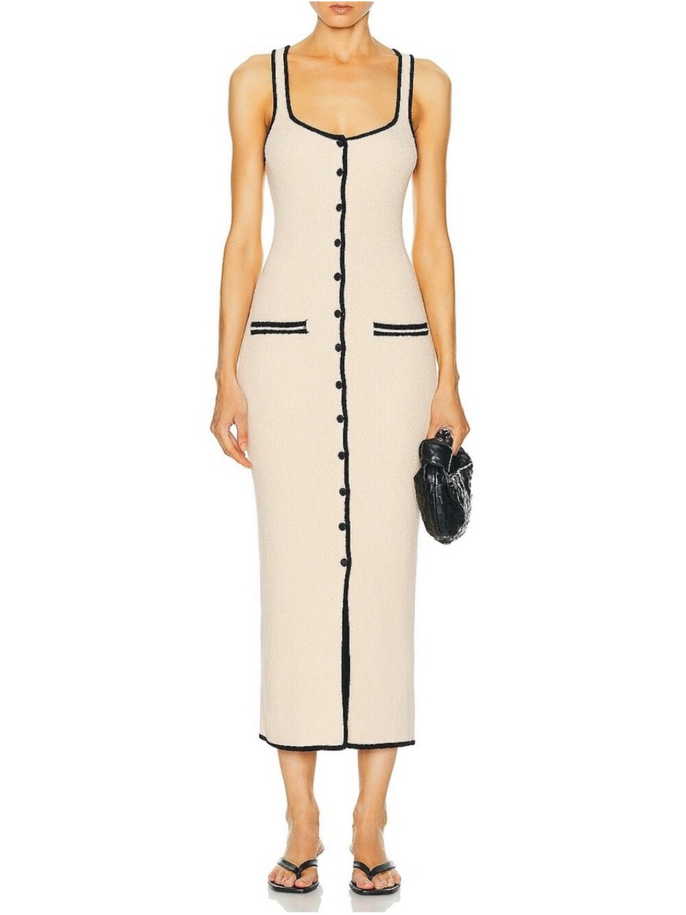 L'Academie Cream Knit Maxi Dress with Black Trim